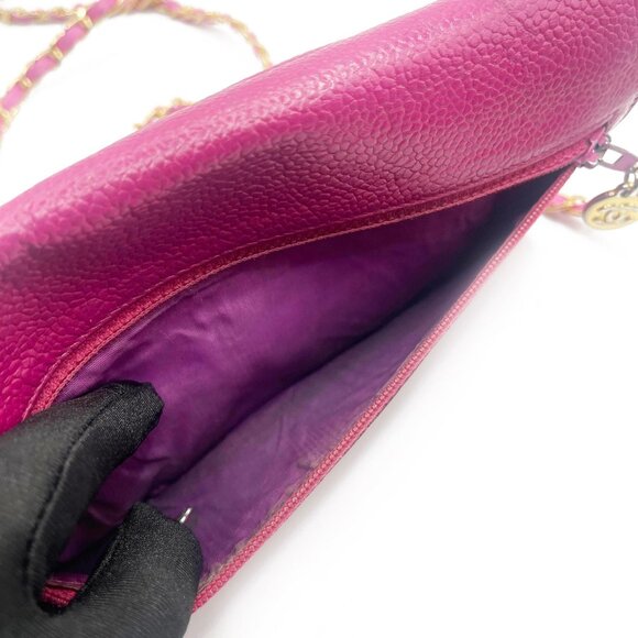 CHANEL Caviar Classic Leather Wallet Chain Flap Pink Purse Crossbody WOC - Picture 16 of 16